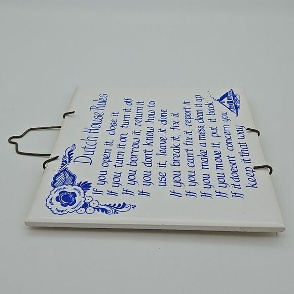 Vintage Dutch House Rules Ceramic Wall Tile 6in Czech Republic Hanger - Picture 5 of 6